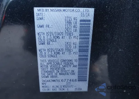 2014 Nissan Pathfinder Platinum из США, поврежденный, VIN 5N1AR2MM7EC677468